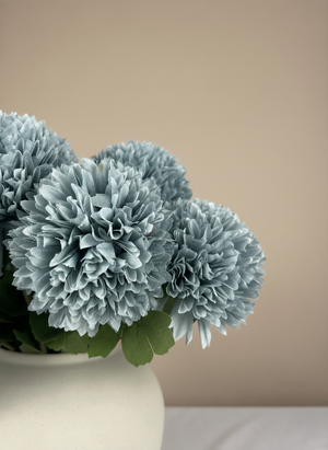 Teal pompom in matte white ceramic vase, realistic artificial floral home decor #teal