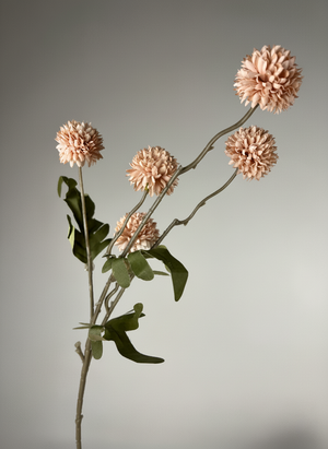 Pink coloured real touch faux pompom flower stem with softly textured blooms on a neutral background #light-pink