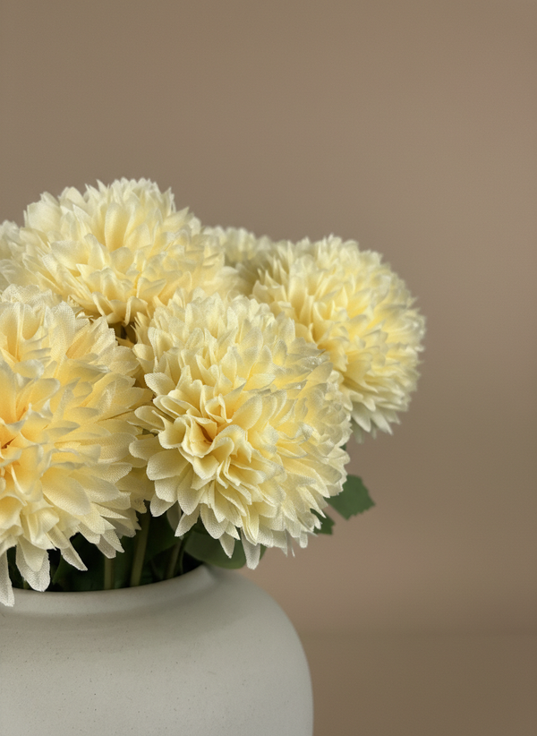 Cream pompom in matte white ceramic vase, realistic artificial floral home decor #cream