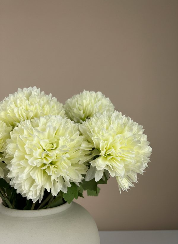 Ivory pompom in matte white ceramic vase, realistic artificial floral home decor #ivory