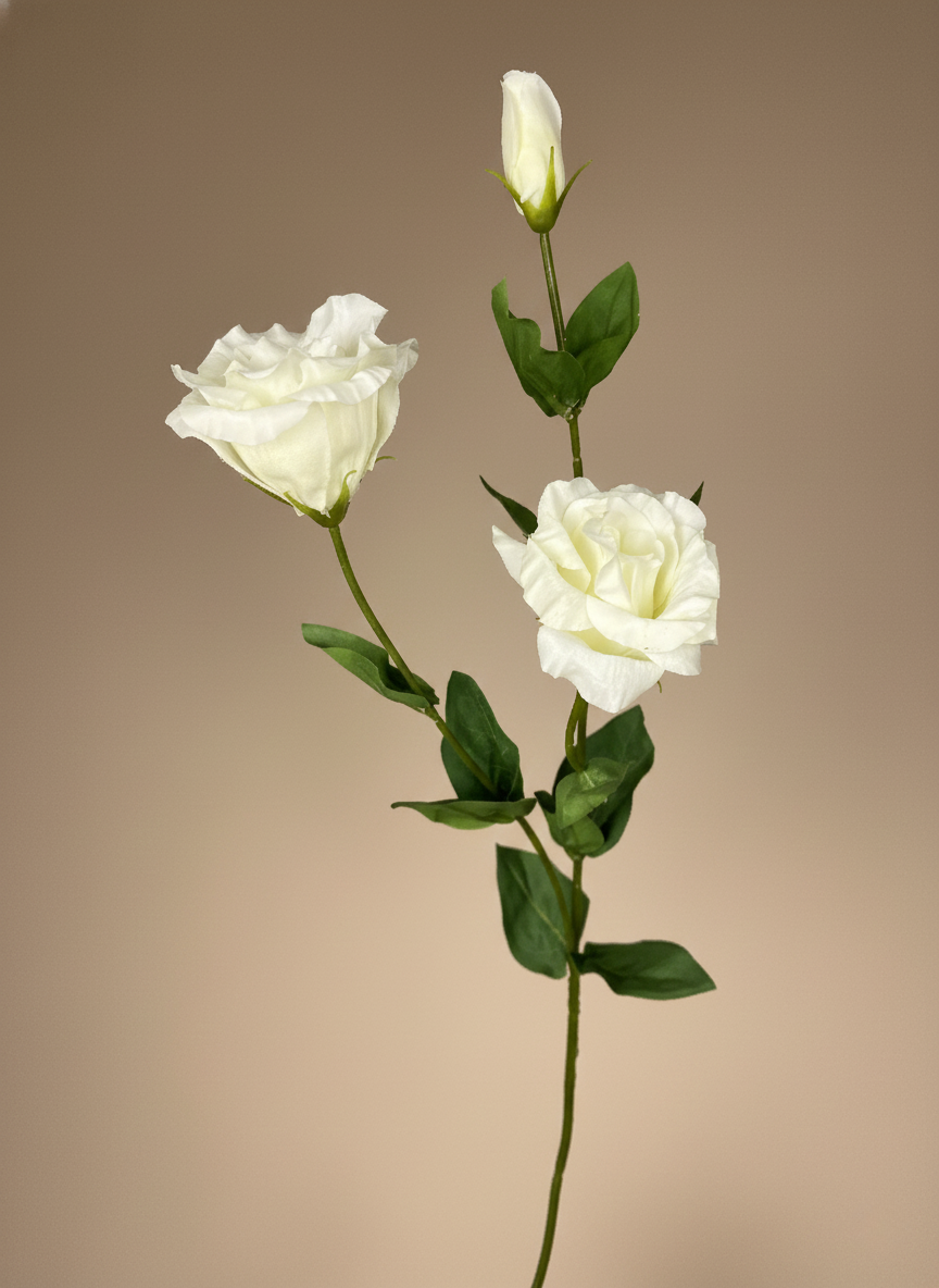 Realistic white faux lisianthus bouquet with buds in minimalist vase #white