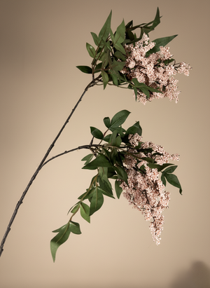 Real touch faux pink berry spray with natural green leaves on an elegant curved stem for modern home decor #pale-pink