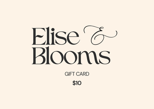 Elise Blooms gift card design with brand name and $10 value on a beige background #$10.00