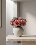 Pink pompom faux flowers in a ceramic vase, realistic artificial pompom flower arrangement for modern home decor #blush-pink