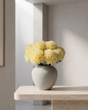 Cream pompom faux flowers in a ceramic vase, realistic artificial pompom flower arrangement for modern home decor #cream