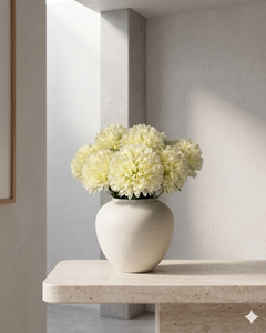 Ivory pompom faux flowers in a ceramic vase, realistic artificial pompom flower arrangement for modern home decor #ivory