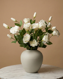 Realistic white faux lisianthus bouquet with buds in minimalist vase #white