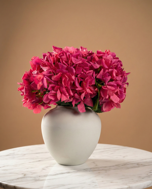 Luxury real touch fuchsia pink artificial hydrangea bouquet styled in modern ceramic vase #fuchsia-pink