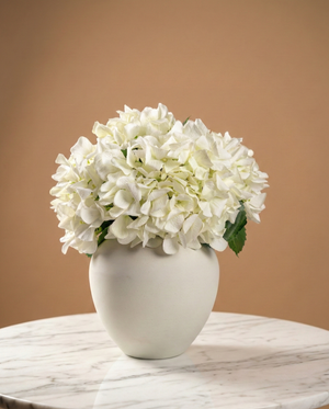 Luxury real touch white artificial hydrangea bouquet styled in modern ceramic vase #white