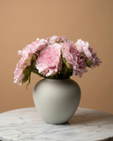 Realistic faux pink peonies in contemporary ceramic vase for home styling #baby-pink