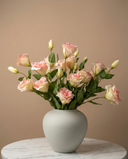 Realistic blush pink faux lisianthus bouquet with buds in minimalist vase #blush-pink