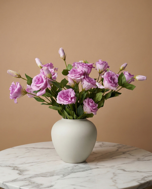 Premium lilac pink faux lisianthus bouquet with buds in minimalist vase #lilac-pink