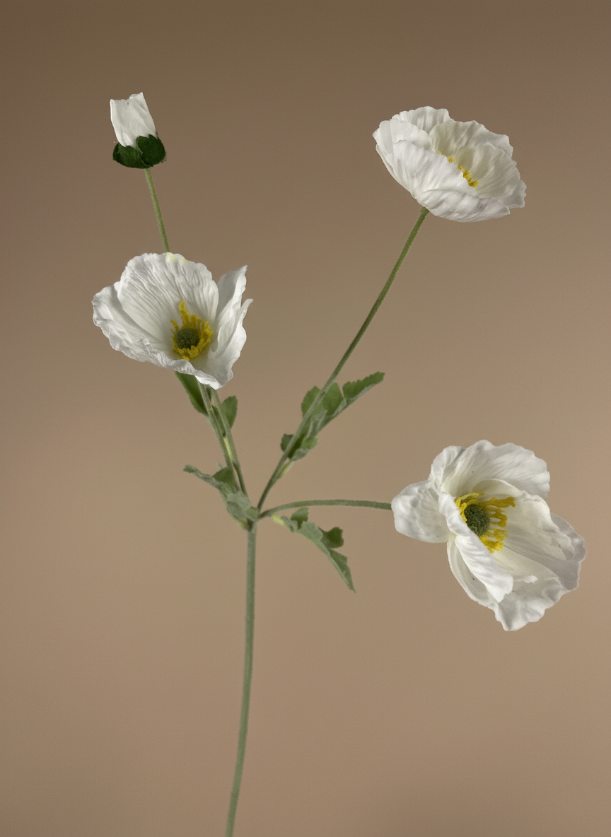 Premium faux white poppy artificial flower stem for modern home decor styling #white