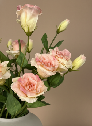 Close-up of blush pink faux lisianthus blooms with lifelike petals and buds #blush-pink