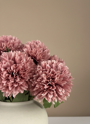 Blush pink pompom in matte white ceramic vase, realistic artificial floral home decor #blush-pink