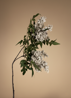 Real touch faux white berry spray with natural green leaves on an elegant curved stem for modern home decor #white