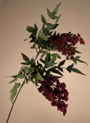 Real touch faux red berry spray with natural green leaves on an elegant curved stem for modern home decor #red
